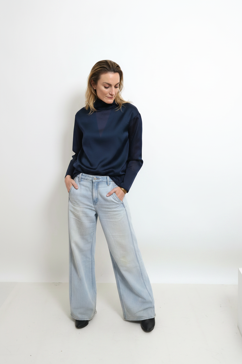 Sapphire Veil High Neck Silk Top