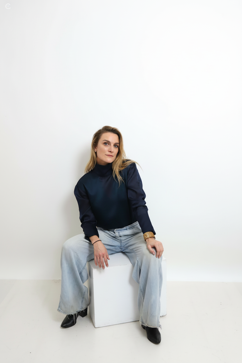 Sapphire Veil High Neck Silk Top