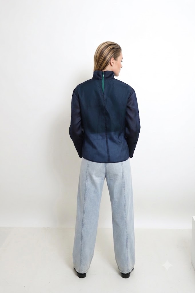 Sapphire Veil High Neck Silk Top