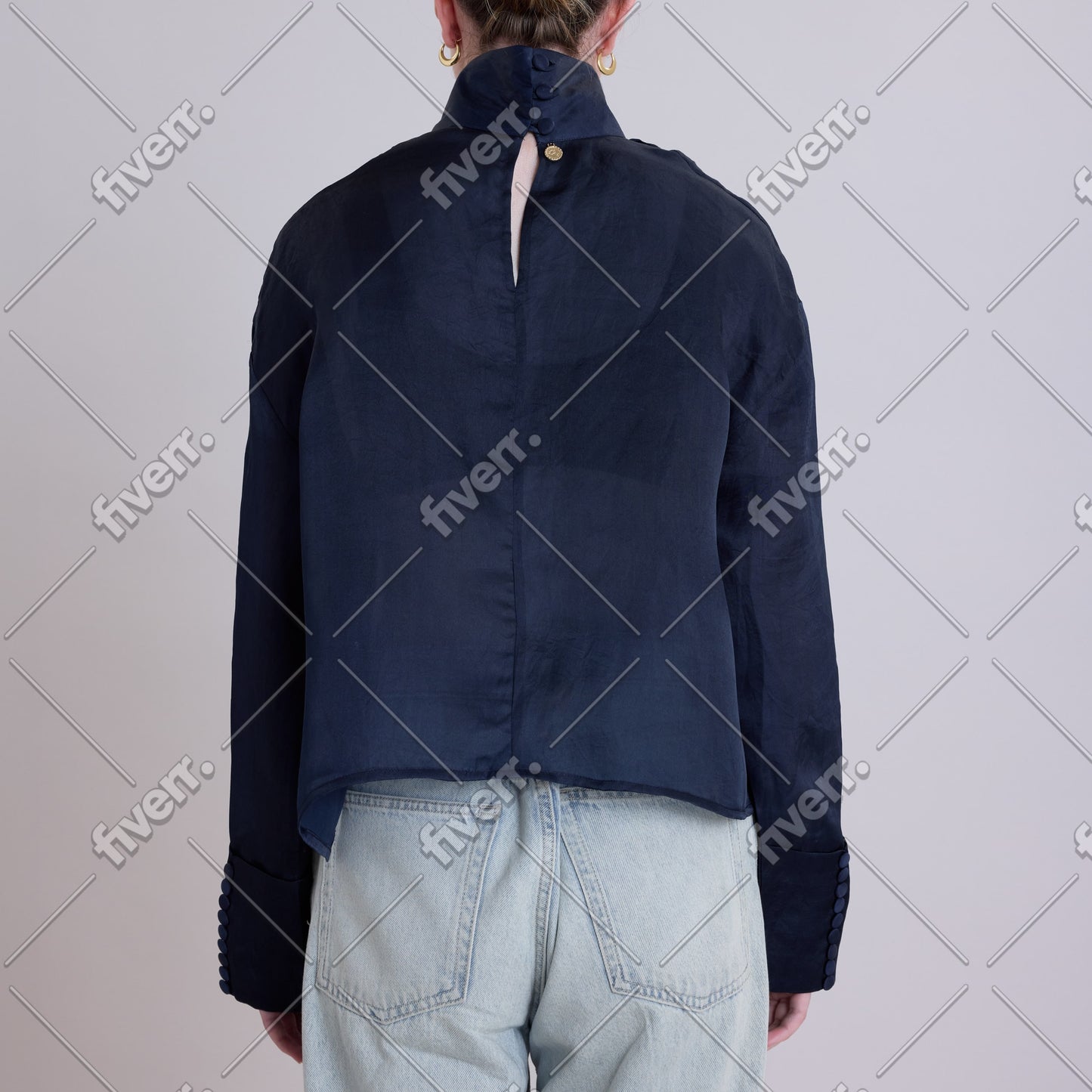 Sapphire Veil High Neck Silk Top
