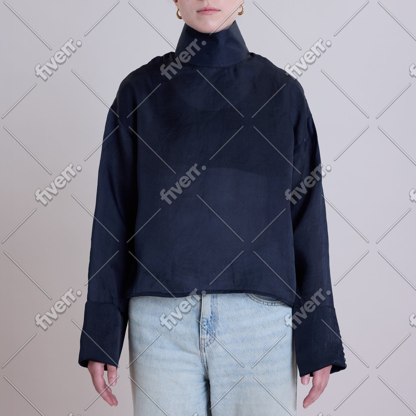 Sapphire Veil High Neck Silk Top