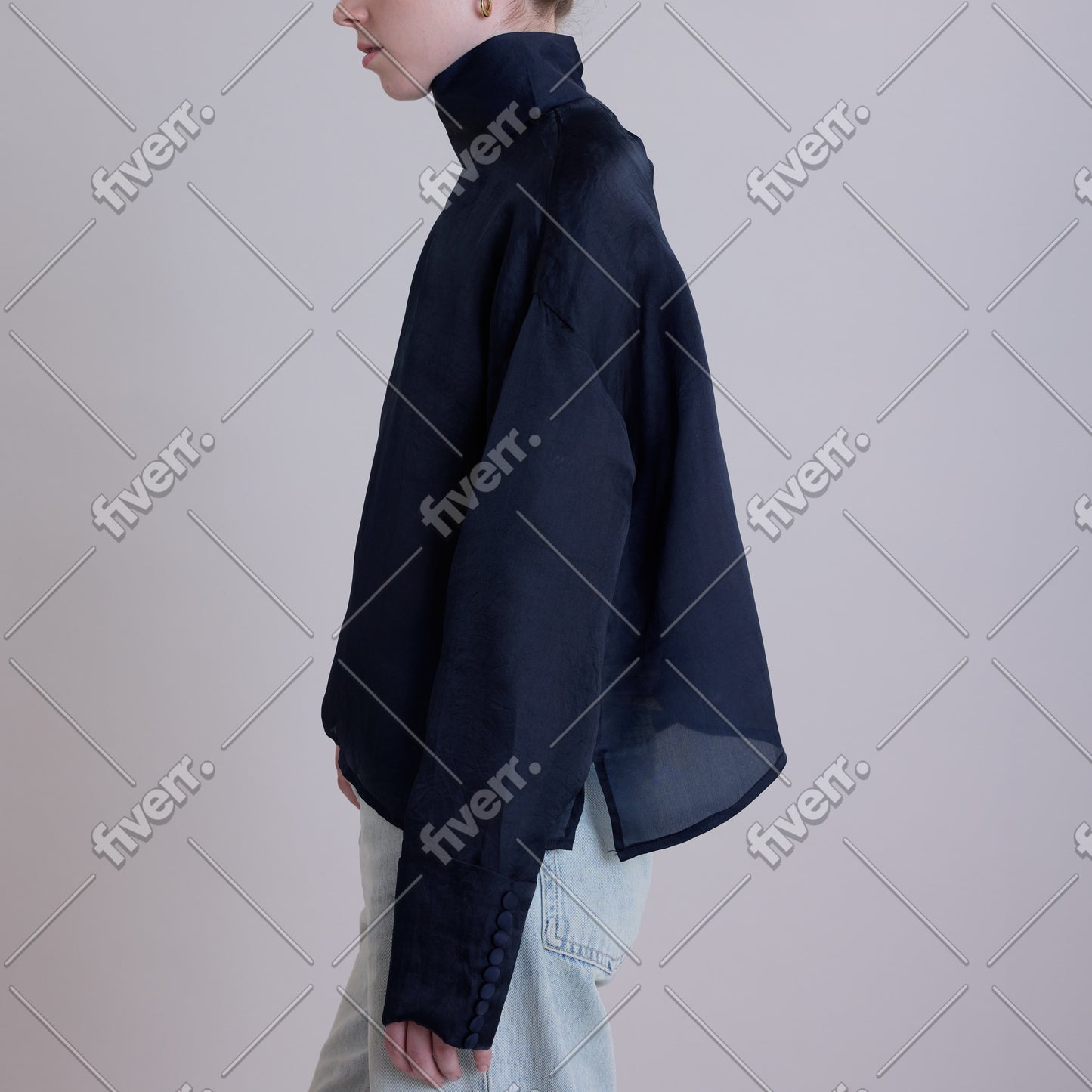 Sapphire Veil High Neck Silk Top