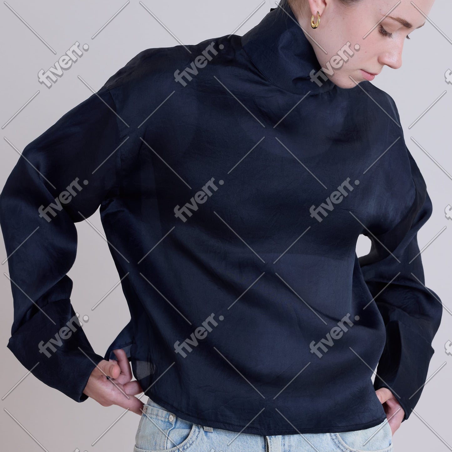 Sapphire Veil High Neck Silk Top