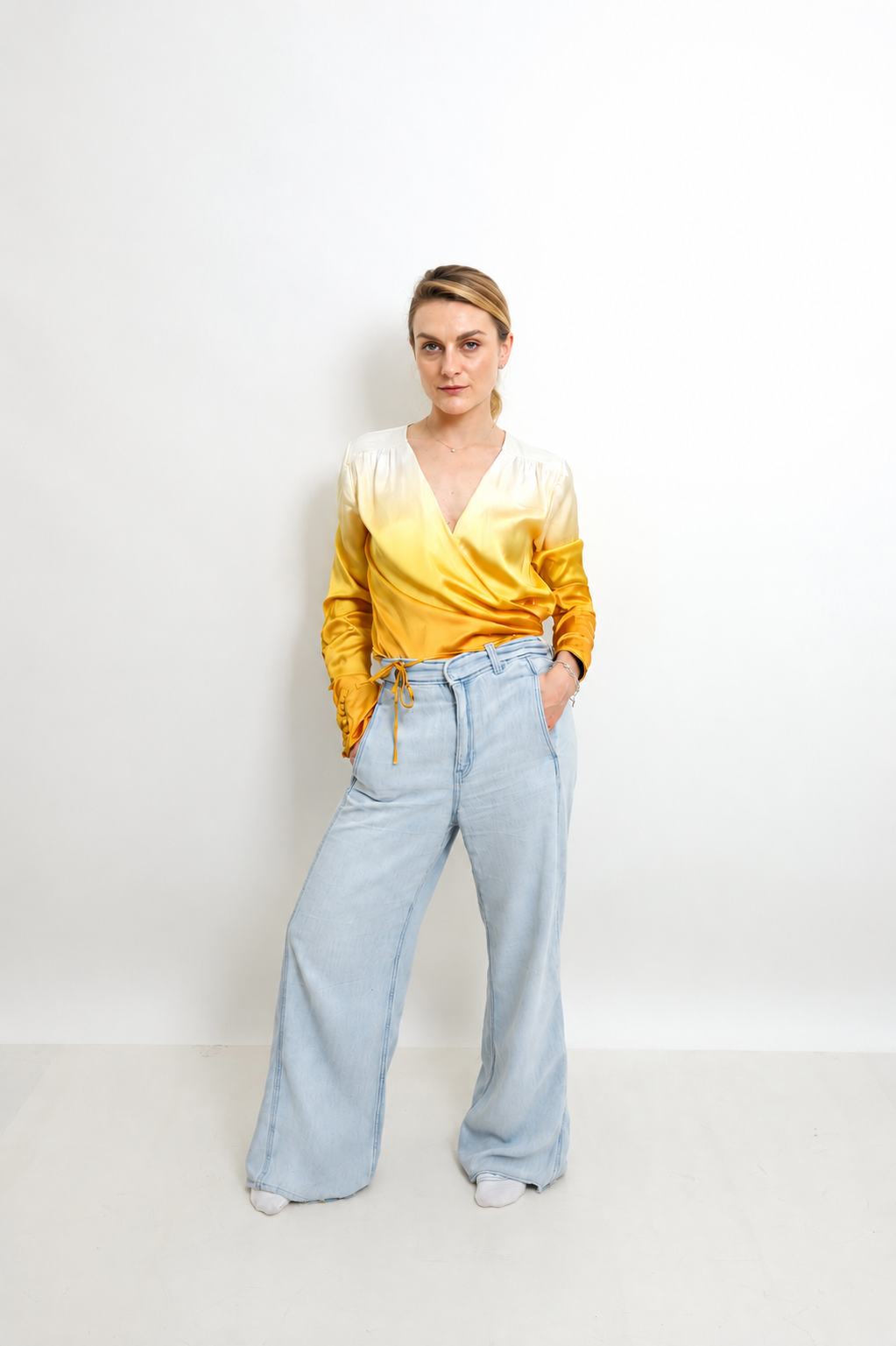 Golden Mimosa Wrap Blouse
